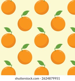Oranges with leaves seamless pattern, citrus fruit vector illustration. 