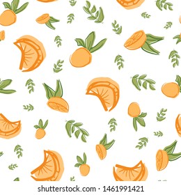 oranges with leaves seamless repeat pattern design. Great for food illustration or textile design