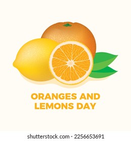 Vector del Día de las Naranjas y los Lemones. Media de limón y naranja jugoso fresco y vector de icono realista de frutas enteras. Tercer jueves de marzo de cada año