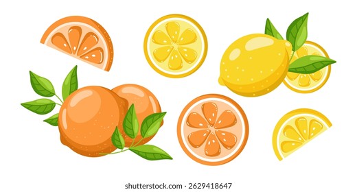 Orangen und Zitronen, flache Cartoon-Illustration