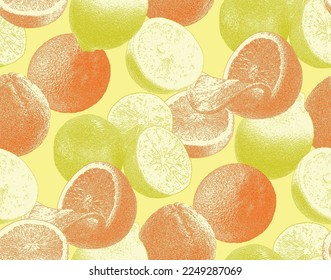 Oranges and limes seamless pattern. Vector illustration. Suitable for fabric, mural, wrapping paper and the like.