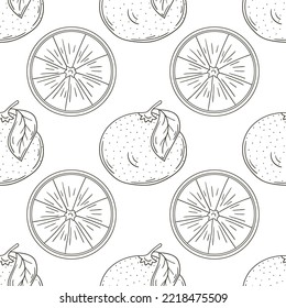 Apfelsinen. Monochrome Muster für Küche, Restaurant oder Geschäft. Illustration in handgezeichnetem Stil. Kann für Gewebe usw. verwendet werden