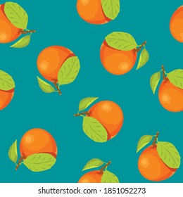 Oranges on blue background, seamless pattern