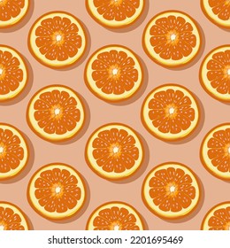 Oranges on a colored background.Vector pattern with orange slices with a shadow on a colored background.
