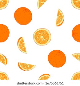 Oranges on white background. Hand drawn texture. Stock vector illustration.