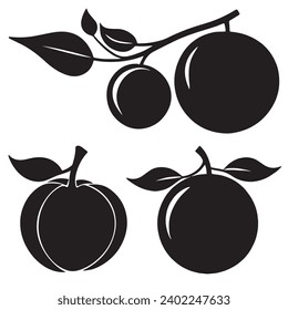 Orangen-Umrisse und Symbole. Dunkle Sorte Basis-exquisite weiße Basis Orangen pflanzliche Vektorgrafik und Silhouette Symbol.