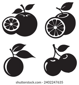 Oranges outlines and symbols. Dark level variety basic exquisite white foundation Oranges vegetable vector and silhouette icon.