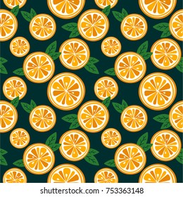 Oranges, overlapping background. Colorful wallpaper vector. Hand drawn seamless pattern with citrus fruits collection. Decorative illustration, good for printing