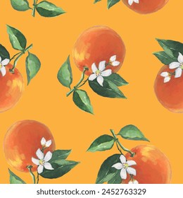 Orangen Muster Illustration mit Aquarell auf dunkelgelber Farbe