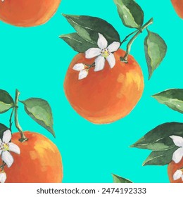 Orangen Muster Illustration mit Aquarell auf Grün