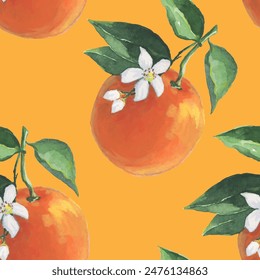 Oranges Pattern illustration with watercolor on yellow color