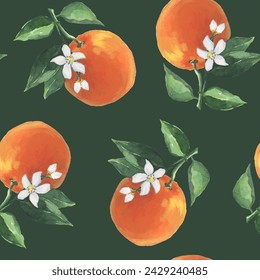 Oranges Pattern illustration with watercolor in vector on dark green