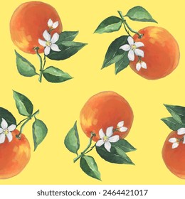 Oranges Pattern illustration with watercolor in vector on yellow