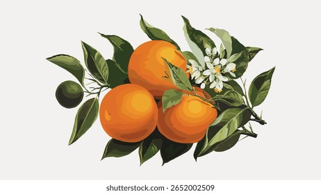 Laranjas e papoulas, ilustração de fruta vintage por Percy J Callowhill Lith '95, elemento vetor isolado. Ilustração de fruta vintage isolada em branco, vetor. Ilustração de citrinos desenhados à mão.