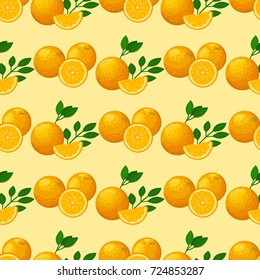 Oranges seamless pattern background illustration natural citrus fruit vector juicy tropical dessert beauty organic juice healthy food.