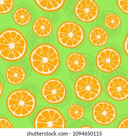 Oranges seamless pattern. Citrus background with slices of oranges. Vector illustration.