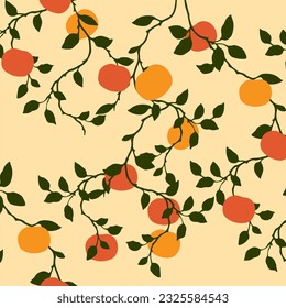 Orangen nahtloses Muster. Zitrusfrüchte auf Sommerhintergrund. Für Design, Druck, Textilien, Papier.