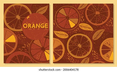 Oranges - seamless pattern and poster. Vector background for fabric, textile, wallpaper, posters, gift wrapping and paper, napkins. Print for kids