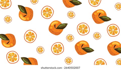 Oranges seamless pattern , Slices of oranges background. Fresh tropical seamless pattern