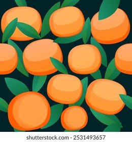 naranjas sin fisuras, patrón de frutas tropicales sin fisuras. Fondo de verano con naranjas y flores. Diseño moderno de moda para papel, cubierta, tela. Ilustración vectorial.