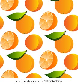 oranges seamless vector pattern, fruit citrus print, white background