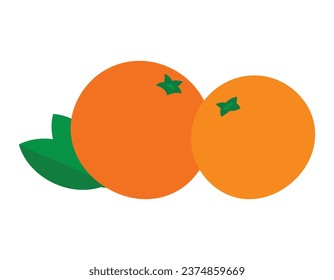 Oranges. Simple vector illustration of two ripe oranges. Gardens harvest, fruit shop, healthy snack. Minimalist style, isolated on white.