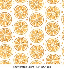Oranges slices seamless pattern. Hand drawn fresh tropical citrus fruit. Multicolored sketch background. Colorful doodle wallpaper.