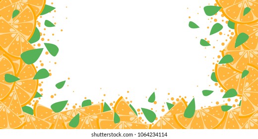 Oranges with small leaves frame on white background copy space for text in flat design style art wallpaper vector eps10