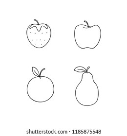 oranges, strawberries, apple, pear . fruit outline. Fruit Hand draw
