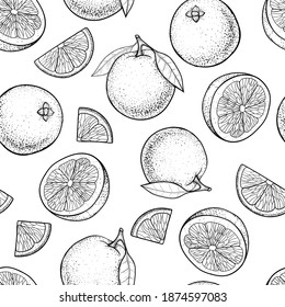 Oranges. Vector seamless pattern.Vintage style