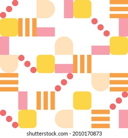 Orange-tone lines, dots, and square pieces of figure form a pattern. Simple pattern design template.