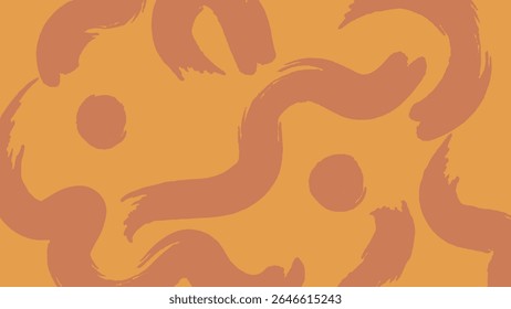 Coups de brosse abstraits aux tons orangés sur fond jaune doré. Mouvement ludique et énergie expressive dans un style design à plat.
