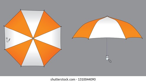Orange-White Compact Small Umbrella Rain Design on Gray Background, Vector File.