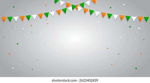 Orange,White And Green Confetti Isolated On Gray Background. Celebration Event. Birthday. India Flag Color Concept. Vector Illustration