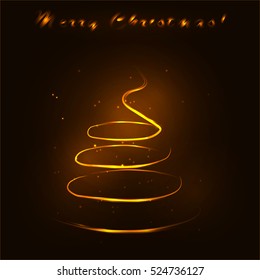 orange/yellow christmas tree with stars lighting with merry christmas 