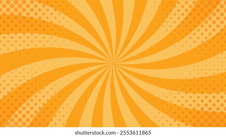 Orange-yellow comic sunburst effect background with halftone. Pop art comic-style vector background. Suitable for templates, sale banners, events, ads, web and pages