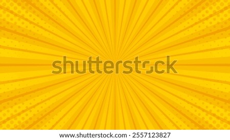 Orange-yellow comic sunburst effect background with halftone. Pop art comic-style vector background. Suitable for templates, sale banners, events, ads, web and pages