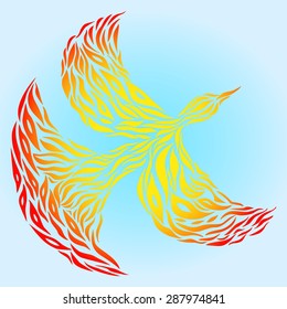 The orange-yellow Fire-bird on a blue background