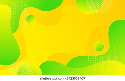 Orange-yellow gradient background design with gradient green liquid wave shapes. Bright abstract wallpaper. Suitable for banners, templates, sales, events, ads, pages, web, and others