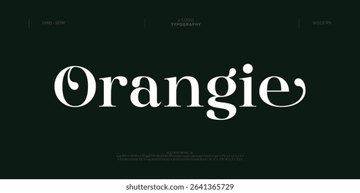 Orangie Elegant modern serif alphabet logo font. Abstract scifi science futuristic typography sport, technology, fashion, digital, future creative logos fonts. vector illustration