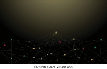 Überragende Vektorgrafik mit Flecken, Linien. Abstrakte Glitter-Illustration mit Verbindung von Dreieck, Kugel, Polygonstruktur. Muster können für futuristische Werbung, Broschüren, Hintergründe, Prospekte verwendet werden.