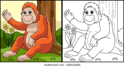 Orangutan Animal Coloring Page Illustration