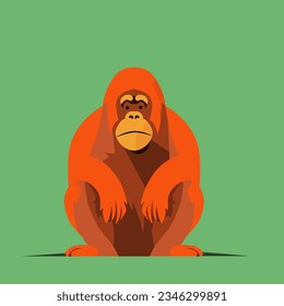 Orangutan animal logo vector illustration on green background