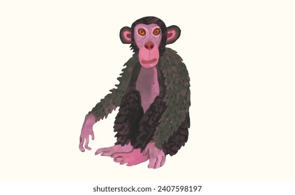 Orangutan, ilustración de vector de acuarela de fauna silvestre animal.