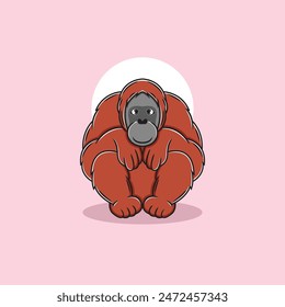 Orangutan clipart. Flat vector illustration.