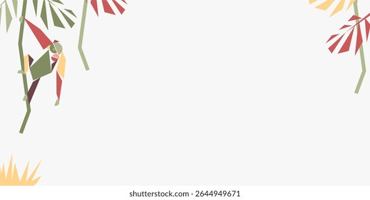 Orangutan day celebration background design with cubism orangutan animal and plants and with negative area for text. Cute orangutan animal geometry. protecting animal. world orangutan day
