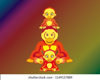 Orangutan Family illustration for the campaign to conserve the Orangutans. Vector editable.