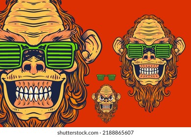 Orangutan Head Glasses Mascot Vector Illustration Stock Vector (Royalty