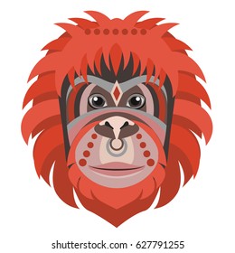 Orangutan head Logo. Monkey Vector decorative emblem illustration.