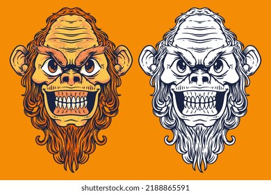 orangutan head mascot vector illustration cartoon style